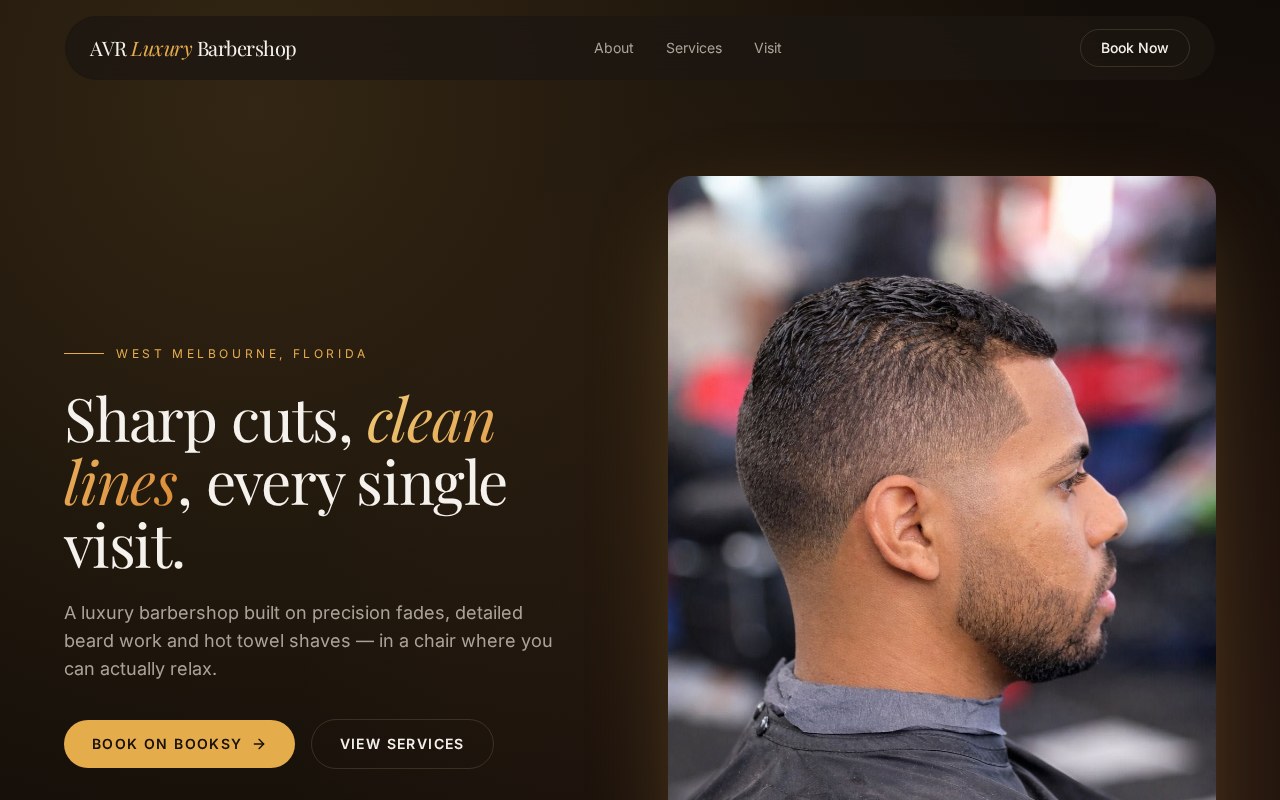 AVR Luxury Barbershop website designed by QuickLaunch with Booksy booking
