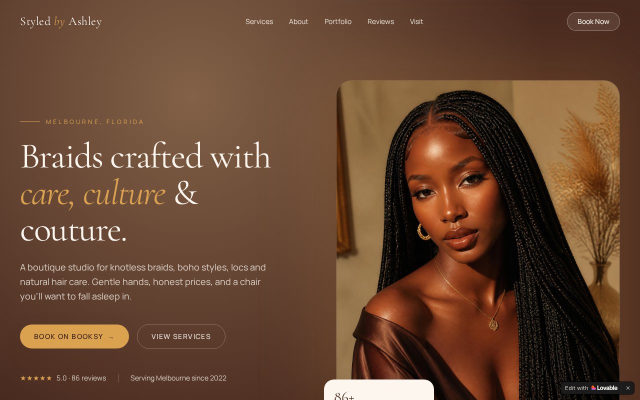 Styled by Ashley braiding salon website designed by QuickLaunch